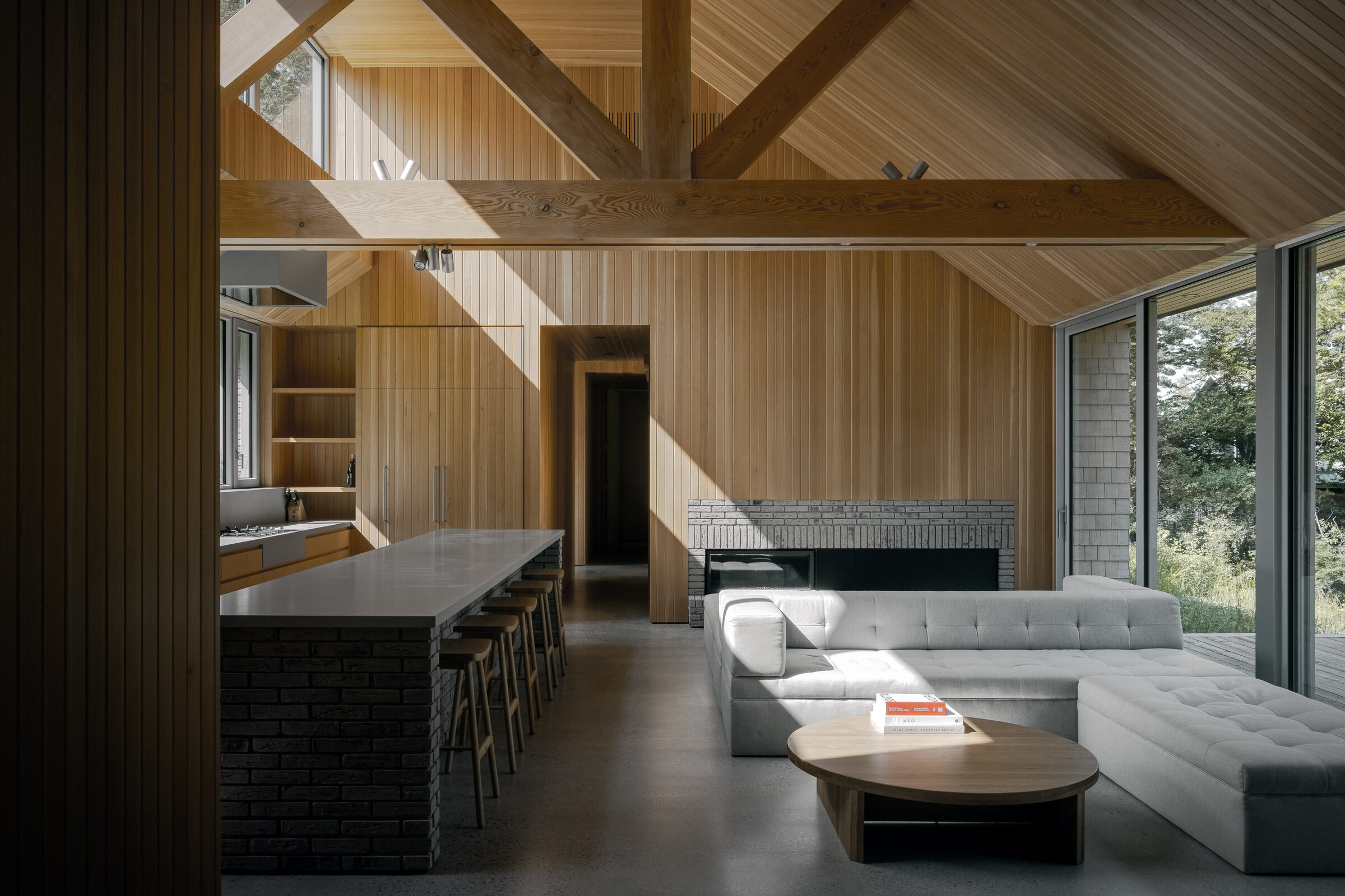 Sitting room, brick fireplace